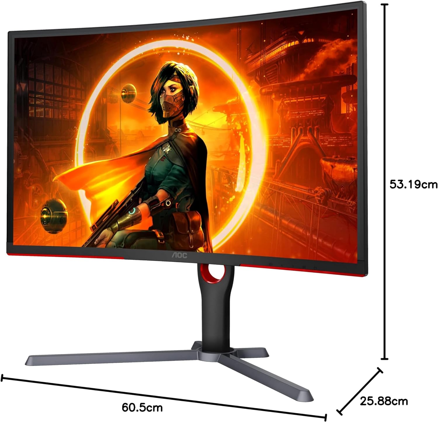 AOC C24G1A 24 Curved Frameless Gaming Monitor, FHD 1920x1080, 1500R, VA, 1ms MPRT, 165Hz (144Hz supported), FreeSync Premium, Height adjustable Black