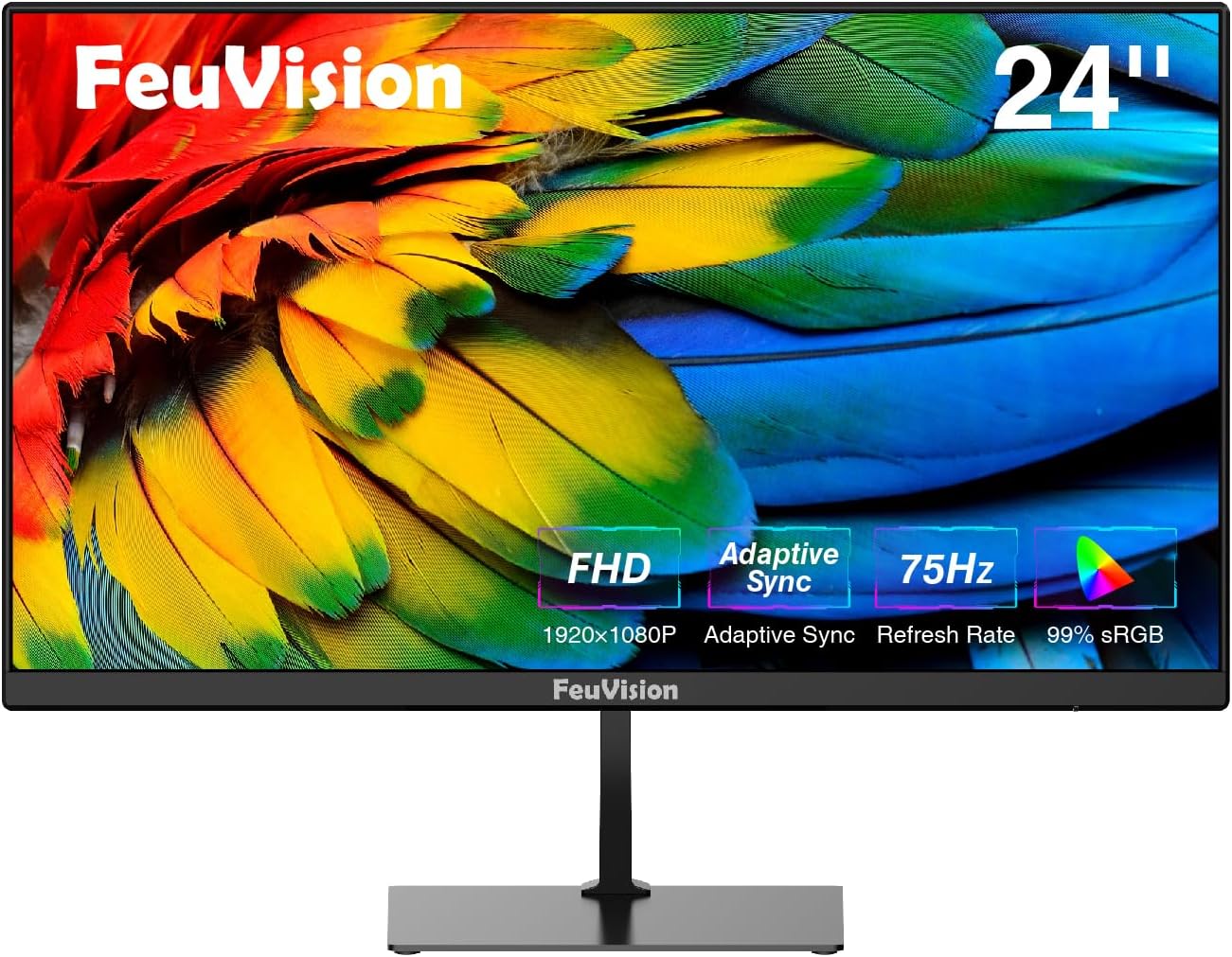 FeuVision 24 inch Monitor 1080p FHD, 100Hz, IPS Panel, Gaming  Office Computer Monitor, 3-Sided Frameless  Ultra Slim, VESA Mountable, 99% sRGB, Adaptive Sync, HDMI  VGA, Built-in Speakers