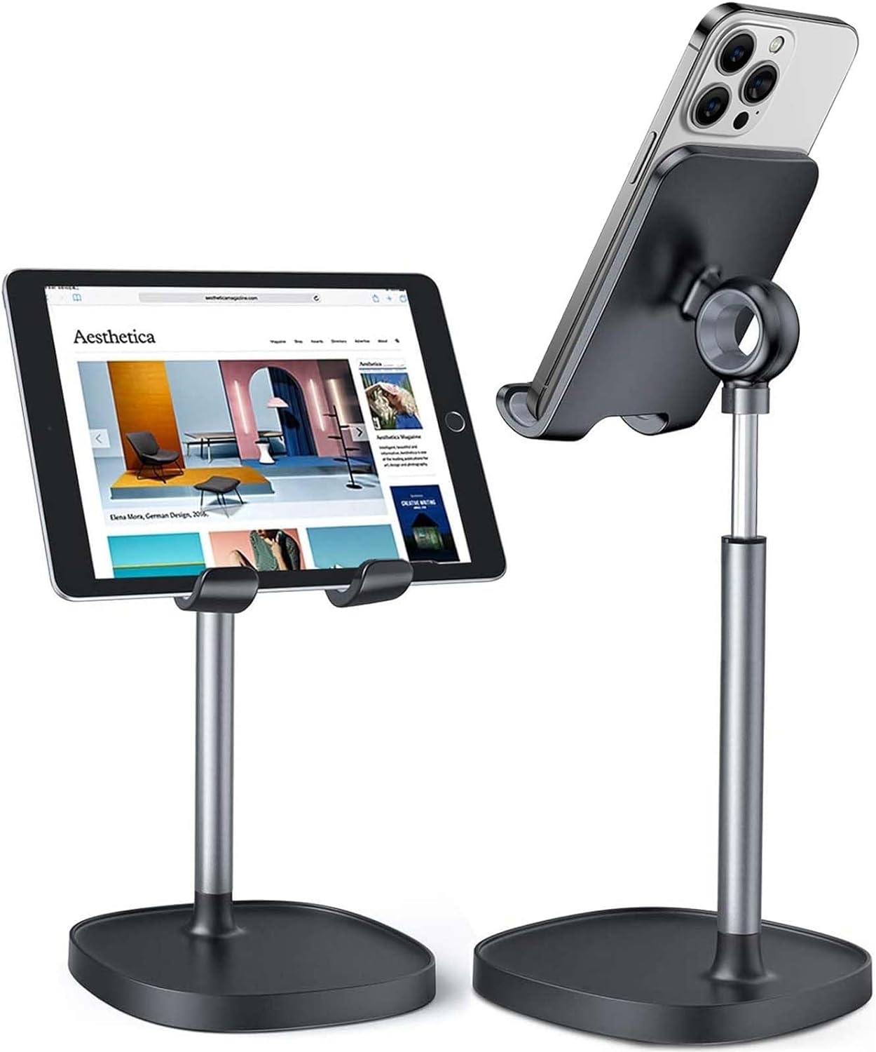 LISEN Cell Phone Stand, Height Angle Adjustable Phone Holer for Desk, Taller Office Desk Accessories iPhone 15 Stand Fits All Mobile Phones, iPhone, Switch, iPads, Tablet 4-10in