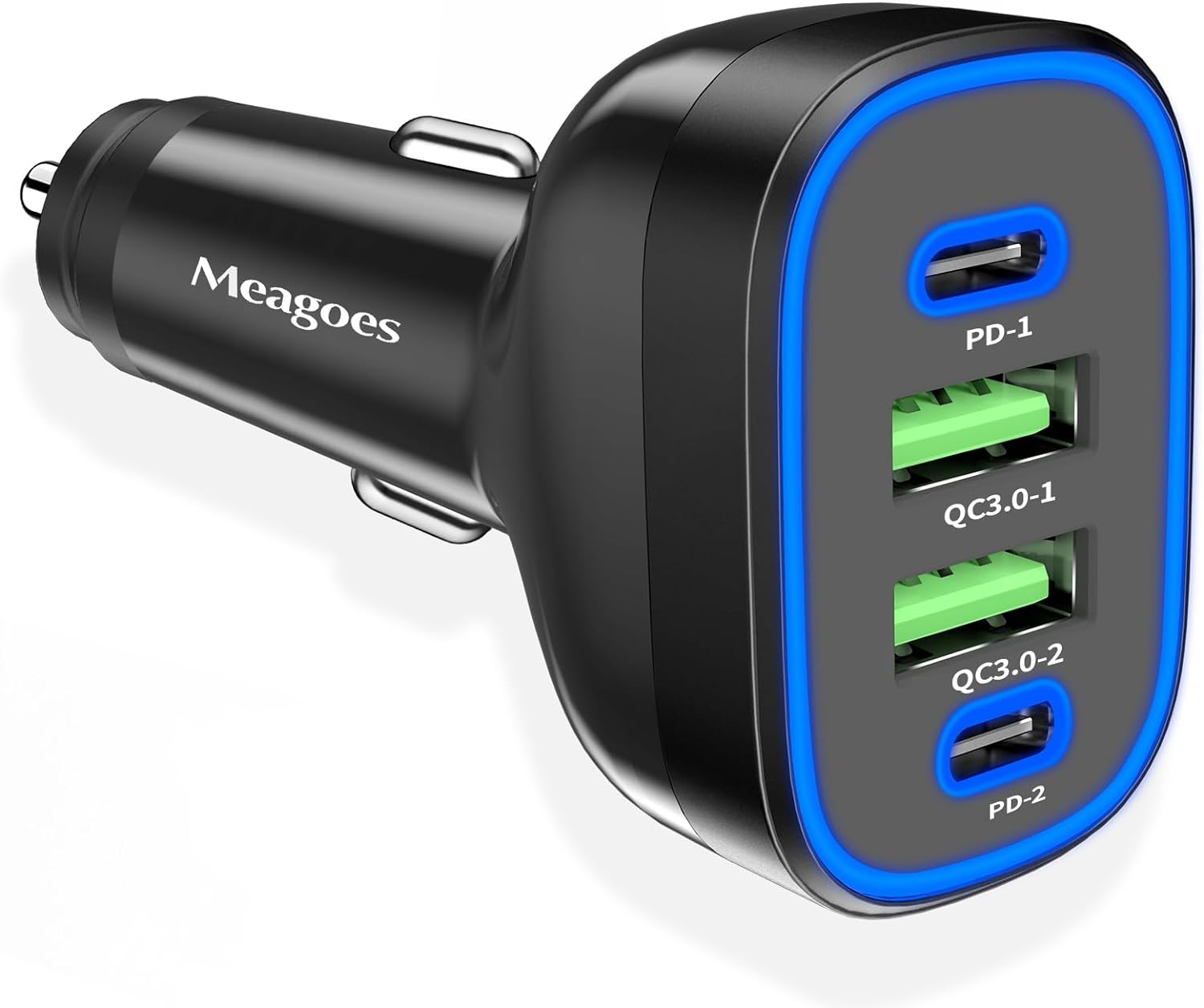 USB C Car Charger, Meagoes 72W 4 Ports Super Fast Automobile Charger Compatible for iPhone 15 Pro/Max/14/13/12/11/iPad Air, Samsung Galaxy S24/S23 Plus/Ultra/S22 Type C Cigarette Lighter USB Charger